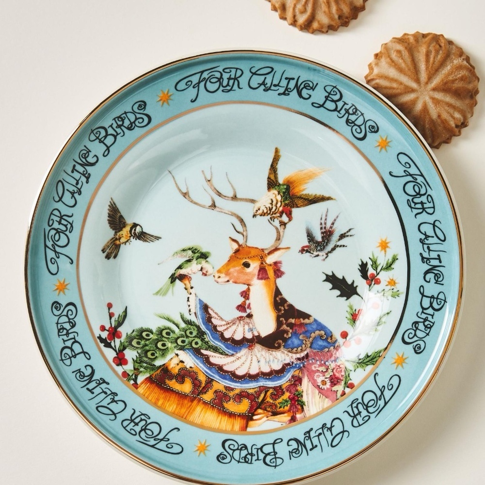Phannapast  Anthropologie 12 Days of Christmas  Dessert Plate Calling Birds